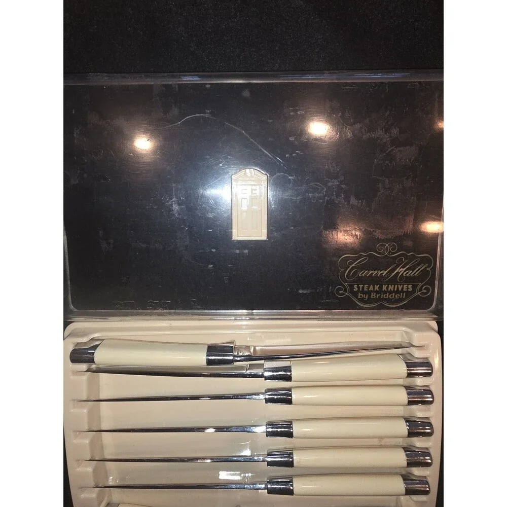 Vintage Carvel Hall by Briddell Steak Knives‎ Set of 8 Ivory Chrome MCM Original